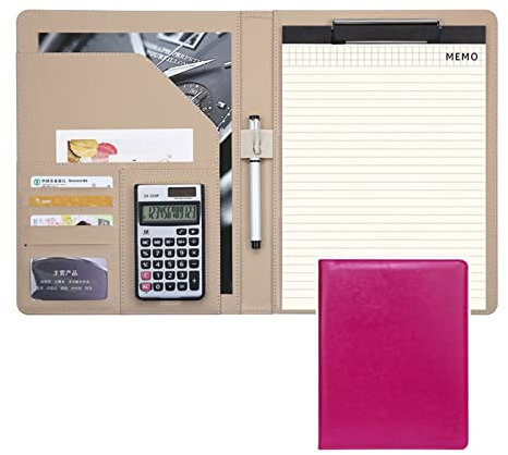 Schreibmappe A4 Konferenzmappe Ringbuch Professional Portfolio Aus Leder Dokumentenmappe Stilvoller Organizer Für Notizblöcke Mit Visitenkartenhalter Für Damen Herren ( Color : Pink , Size : 12-digit