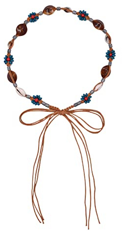 TeeYee Damen Mädchen Geflochtene Gürtel Hand-Woven Bauchkette mit Bunte Muschel Retro 165cm Lang Waist Belt 252