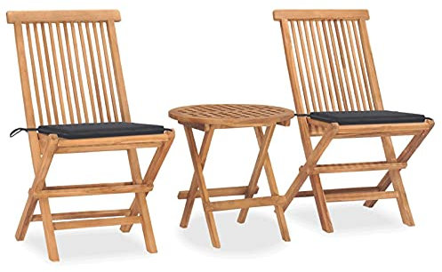 Yolola sitzgruppe Garten sitzgarnitur Garten gartentisch Klappbar mit 2 stühlen Set,gartentisch Holz,gartenstuhl Holz,terrassenmöbel wetterfest,sitzgruppe Balkon Massivholz Teak-Anthrazit-