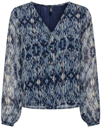 ONLY Onlluna L/S V-Neck Top Noos Ptm Camicia a Maniche Lunghe, Forever Blue/AOP: Etnico Rebel, M Donna