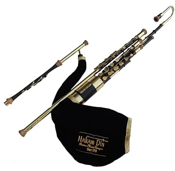 Irish Uilleann Pfeifen Komplettset in D - Professionelles Set aus Pfeifen, vergoldeten Schlüsseln und Aderendhülsen, komplettes Set Irland-Dudelsack mit 4 Schlüsselwechseln, Drohnen und Reglern