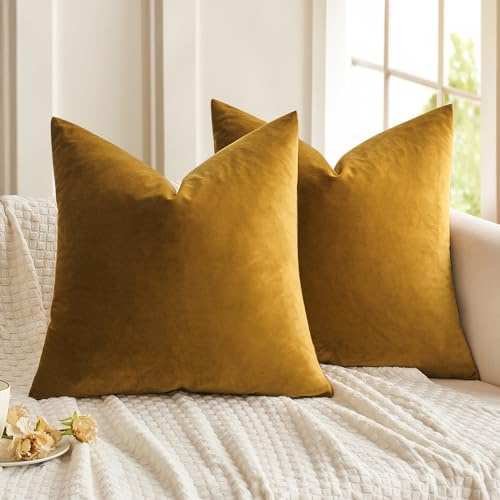 MIULEE 2er Set Kissenbezug 40x40 cm samtkissen couchkissen Senfgelb | Kissenhülle Dekorative Dekokissen Sofakissen Wurfkissenbezug mit Verstecktem Reißverschluss Sofa Schlafzimmer