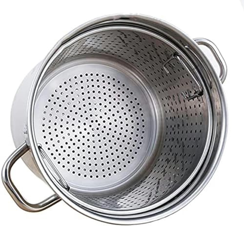 Commercial Grade Large Stock Pot with Lid and Strainer/Heavy-Duty Stainless Steel StockPot Turkey Fryer Pot with Riveted Handle for Lobster Crab Boil and Shrimp Boil,27Qt