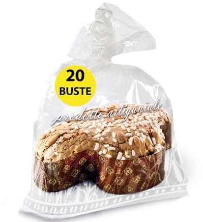 GM 20 Buste Trasparenti da Alimenti per Confezionare Colomba, Panettone e Pandoro Fino da 1 kg - Sacchetti per Confezionare Regalo Natale