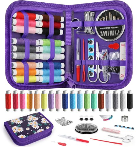 Coquimbo Kit da Cucito, Set da Cucito Accessori con Custodia per Trasporto, 85 Pezzi Kit Ago e Filo per Principianti, Casa, Viaggio e Emergenza Uso (Viola)