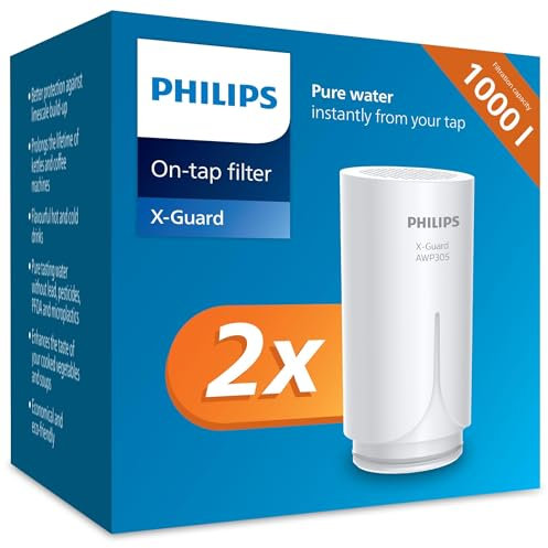 Philips Cartdridge AWP305P2/10 Lot de 2 filtres à eau pour robinet Microfiltration X-Guard réduisant jusqu'à 99% du chlore et des substances affectant le goût