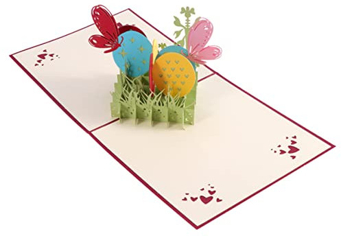 CAXUSD Osterkarten Umschlag Mit 3d-blumen-osterei-design Grußkarten Für Ostern Geschenkkarte Mit Gras-mustern Und Schmetterlingen