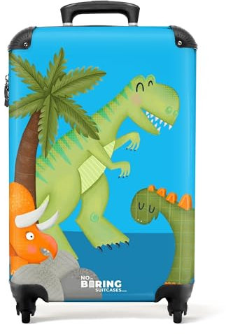 NoBoringSuitcases.com Kinderkoffer, Kinderkoffer Jungen, Koffer Kinder, Kinder Reisekoffer, Hartschalenkoffer, Kindertrolley Jungen, Handgepäck Koffer 55x40x20 cm (Dinosaurier - Grün-Blau)