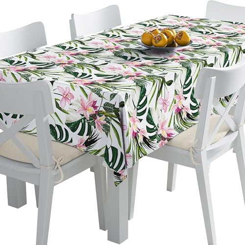 HEKO PANELS Tischdecke 140 x 240 cm Abwaschbar Tischtuch Gartentischdecke Fleckschutz Wasserabweisend Tafeldecke Rosa Oleander