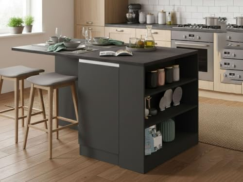 Dmora - Isola da cucina Osvaldo, Armadio multiuso, Mobile per cucinotto, Tavolo ausiliario, 100% Made in Italy, 160x90h90 cm, Antracite e Ardesia