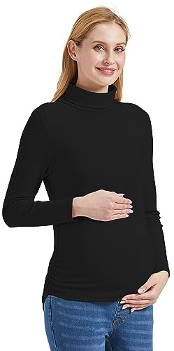 Foucome Dolcevita premaman a maniche lunghe foderato in pile stratificazione di base elasticizzato morbido intimo termico top per donne incinte, Nero , L