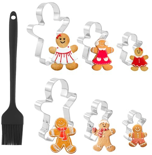 6 Pieces Cookie Cutters,Gingerbread Man Cutters,Pastry Cutters for Baking,Gingerbread Man Cutters Set Stainless Steel Boy and Girl Biscuit Cutter Shapes with 1Pcs Grill Brush for Baking Cake Pastry