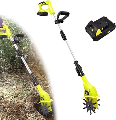 LNNW Tiller Rotavator Motozappa elettrica da giardino senza fili Motozappa elettrica con asta retrattile con batteria al litio da 4 Ah e caricabatterie rapido coltivatore di terreno Attrezzo da giardi