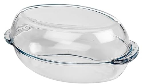 URBN-CHEF 2.25L Large 34cm Glass Oven Dish with Lid, Heat-Resistant Oval Roasting Baking Casserole Bakeware, Ideal for Cooking, Serving, and Storing Prep Food, Durable Kitchen Essential