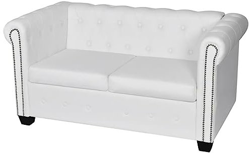 Willood Chesterfield-Sofa 2-Sitzer Kunstleder Garnitur Wohnmöbel Büromöbel Loungesofa Sitzmöbel Wohnzimmersofa Rattansofa Couchgarnitur Designsofa Natur Rattan Weiß