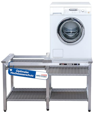 Weise MARA 2 Waschmaschinen Untergestell, 70 cm hoch, Doppel-Unterbau für Waschmaschine & Trockner, inkl. Wandhalterung, mit 6 Beinen, 1000 kg Tragkraft für stark schwingende Maschinen, mit Auszug