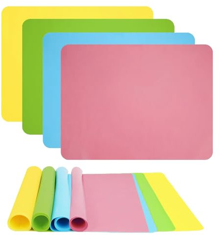 4 Stück Silikonmatte 30x40cm, Bastelunterlage, Silikon Unterlage Bastelmatte, Antihafte Rutschfeste Tischmatte, Gießharz, Epoxidharz Handwerk, DIY, Faltbare Lagerung, Blau Rosa Grün Gelb