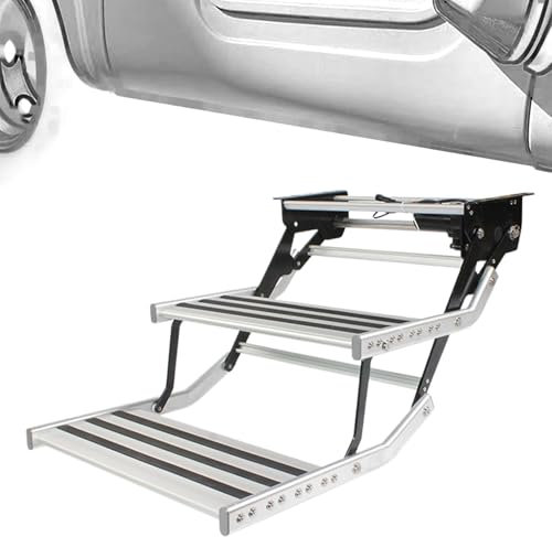 ERSINIAN Marchepied Pliant pour Camping-Car, marchepied électrique/Manuel pour Caravane, escalier pour entrée, Camping-Car, remorque, 150 kg/330 LB, 2 marches (électrique) LED