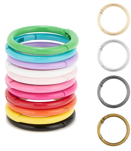 QIUTIMIY 15 Stück Rund Karabinerring O-Ring,Metall Runde Federspaltringe für Handtaschen, Schlüsselanhängern, Schnallen, Taschen, Geldbörsen(Multicolor,32mm)