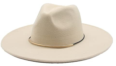 OLSKFUH Fedora-Hüte Für Damen, 9,5 cm, Große Krempe, Einfarbig, Bandgürtel, Formelle Hüte Für Kirchenhochzeiten, Klassische Weiße Winterhüte,Beige-56-58cm