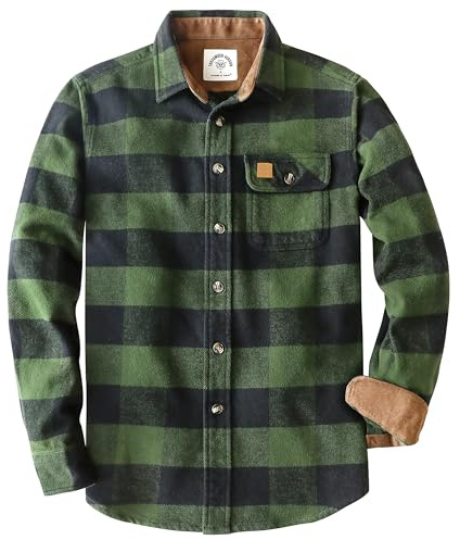 Dubinik® 375 ml ultratunga flanellskjorta för män button-down-rutig, Olivgrön och svart, S