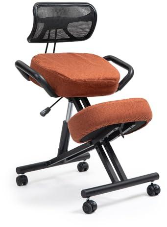 kenoko Suguri Ergonomischer Kniestuhl Verstellbarer aus Öko-Leder für Heim und Büro. Ergonomischer Bürostuhl mit ziegelfarbenem Bezug aus Öko-TEX-zertifiziertem Standard 100 Stoff.