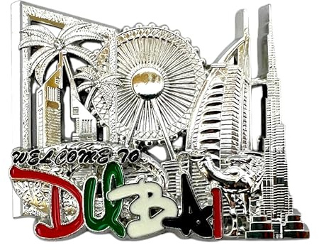 Dubai Magnet - Dubai Souvenir Magnet - Dubai Landmarks Metal Fridge Magnets - UAE Gift Magnets - Dubai Burj Khalifa (Silver)