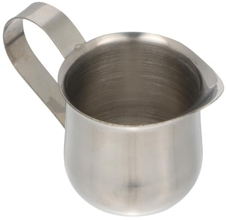 Cabilock Stainless Steel Milk Cup 2 Oz Small Mocha Pitcher with Rounded Spout and Handle for Coffee Frothing and Serving at Home or Coffee Shops
