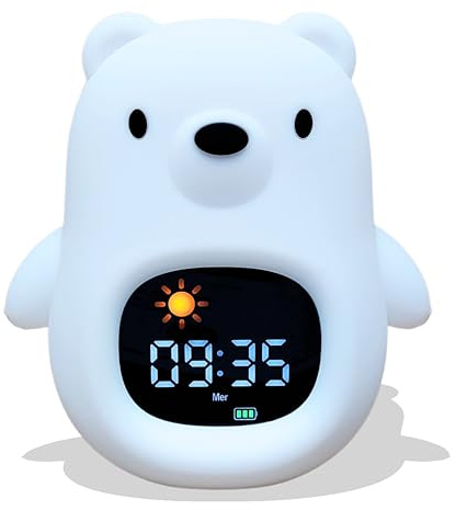 Sveglio bambino educativo giorno/notte - luce notturna per bambini musicale e luminoso, orologio educativo con musica rilassante, rumore bianco, decorazione per camera da letto, bambino, sveglia