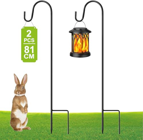 GUKULIVEL Schäferhaken Garten – 2er Set Gartenstecker Metall 81 cm höhenverstellbar, Erdspieße Metall für Laternenhalter, Blumenampel Halterung, Grablichter, Metallstangen Garten Deko Zubehör