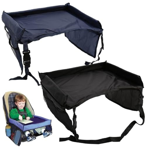 2-teiliges Autositztablett Spieltisch Kinder-Reisetablett 15, 8 x 12, 6 x 7, 9 Zoll Reisetablett aus Polyester und Schwamm für den Fahrzeugsitz Auto-Kindertisch