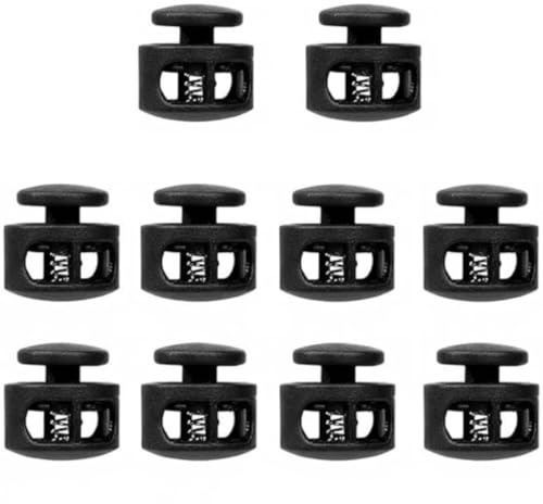 Trifletopia 10PCS Plastic Cord Locks – Double Hole Drawstring Toggles and Stoppers – Black Spring Cord Locks for No Tie Shoelaces, Hoodies, Sweatpants, Bags, and Paracord