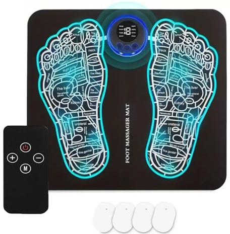 EMS Massaggiatore elettrico per Piedi Massaggiatore Piedi 8 Modalità e 19 Intensità, Pieghevole e Portatile Massaggiatore Piedi Elettrico, la Circolazione Sanguigna e il Sollievo dal Dolore Muscolare