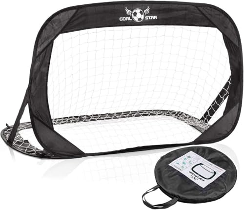 Goal Star Pop-Up Fußball Tor Torwand 120x80x80cm; Selbstaufbauendes Automatik Fussball-Tor klappbar mit Tragetasche (1x Schwarz)