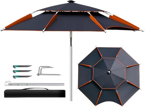 Ombrello Rotondo Inclinabile Ombrello da Pesca in Metallo Ahor Protezione Forte E Robusta Ombrellone Ombrellone Patio Spiaggia Patio Esterno E Patio Tavoli Tenda da sol, Orange Black, 2.6m/8.5ft