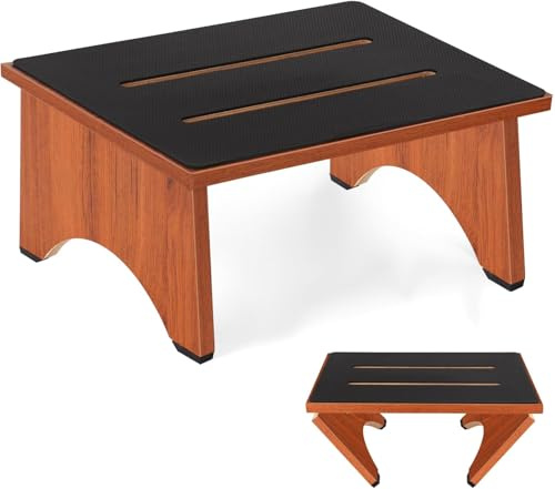 Marchepied pliable pour adultes avec surface de marche en caoutchouc antidérapant, marchepied en bois intérieur/extérieur, capacité de charge de 204 kg, convient pour cuisine, salle de bain, chambre à