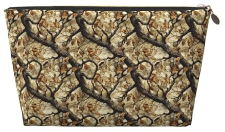 Bolsa de maquillaje retro con estampado de ramas de camuflaje, neceser de viaje para mujeres, bonito organizador de maquillaje de cuero