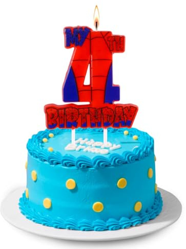 Spider Birthday Party Decorations, Number 4 Red Spider Web Happy Birthday Cake Candle for Boys Girls Spider Web 4th Birthday Party Supplies (Spider Web 4th Candle)