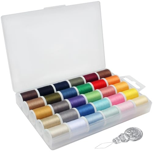 XYGK 30 Color Handy Polyester Sewing Thread Set, 45m (50yds) per Spool, All Purpose Thread Set with Needle Threader for Hand and Machine Sewing - Includes Black & White Thread
