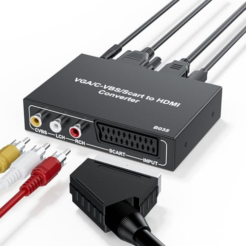 BolAAzuL Convertisseur VGA + C-VBS + péritel vers HDMI - Convertisseur composite AV vers HDMI 1080p