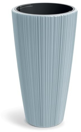 Tymar Maceta grande con inserto, maceta alta, maceta de plástico _ORO (40 cm de diámetro x 73 cm), color gris