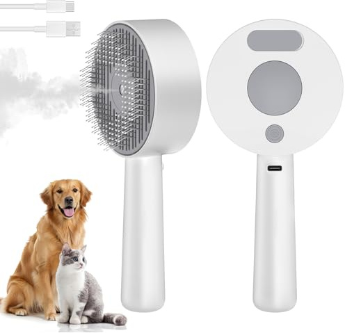 Spazzola Pettine Spray per Gatti con Cani, Pettine Spray Multifunzionale Serbatoio Dell'acqua, Spazzola per Animali Domestici Ricaricabile Tramite USB per Gatti a Pelo Lungo e Corto, Cani e Conigli
