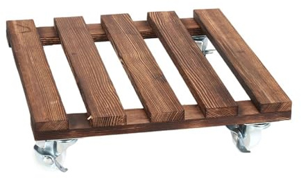 DEKKRYNFV Plateau de pots de fleurs en bois carbonisé avec base roulante mobile, outil de jardinage multifonction avec roue lisse, plateau de jardin multifonction avec roulettes rotatives