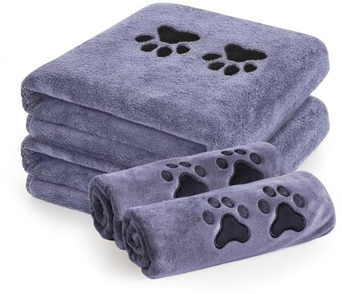 2 adorables Toallas con Huellas de Patas: Incluye 2 Toallas de Microfibra ultrasuaves para Perros con Bonitos diseños Bordados de Huellas, secar a Las Mascotas con Estilo.