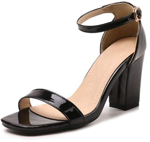 Wtharosa Sandali con Tacco Donna Tacco A Blocco Punta Aperta Cinturino alla Caviglia Fibbia Scarpe Eleganti Casual per Lavoro in Ufficio E Outfit Quotidiano Tacco Massiccio Comodo,Nero,34 EU