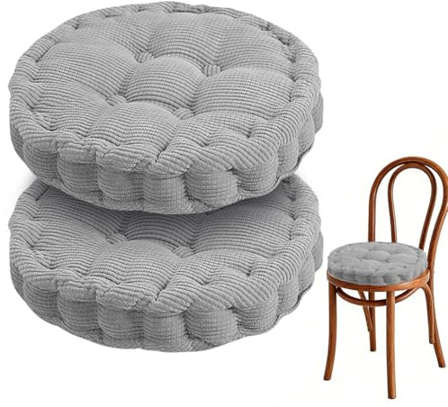 2er Set Stuhlkissen Rund, Sitzkissen 40 x 40 cm, Dicke Bodenkissen Sitzpolster Indoor/Outdoor, Kissen für Gartenstühle Balkonstuhl, Stuhlauflage Stuhl Sitzkissenfür Wohnzimmer Esszimmer (Hellgrau)