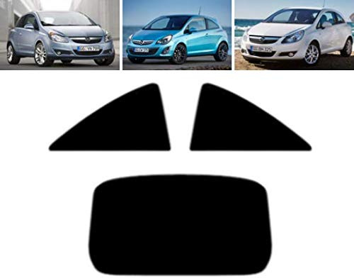 Passgenaue Tönungsfolie für-Opel Corsa D 3-Türen 2007-2013 Heck/Seitenscheiben (05% Tiefschwarz)