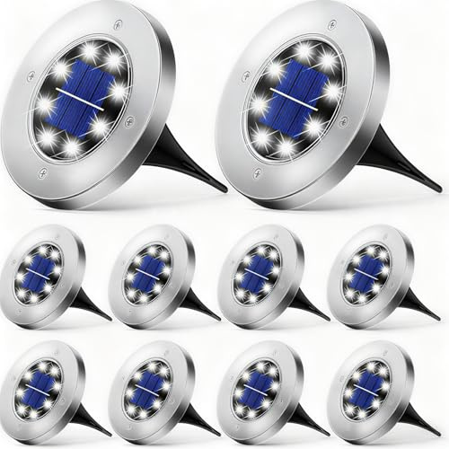 Wilktop 10er im Set Solarleuchten für Solarlampe Garten Lampe Solarleuchte Bodenleuchte Kaltweiß mit 8LEDs Licht Bodenstrahler LED Außen Garten IP65 Wasserdicht