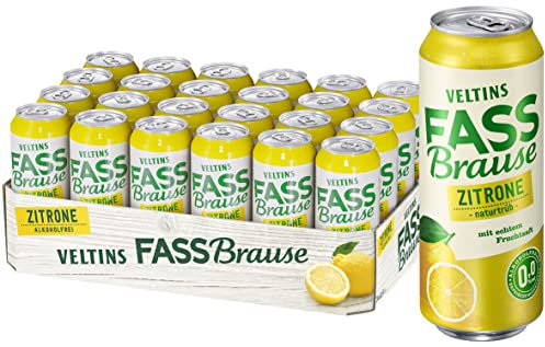 VELTINS Fassbrause Zitrone 0,5l – Erfrischungsgetränk ohne Alkohol, zitronig & prickelnd – EINWEG Dosen (24 x 0,5l)