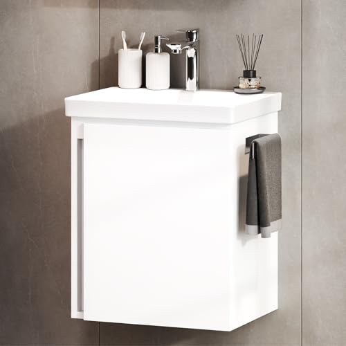 Planetmöbel Lavabo con Mueble 50 cm, Armario bajo Colgante, Cierre amortiguado, Juego de Muebles de baño, Blanco